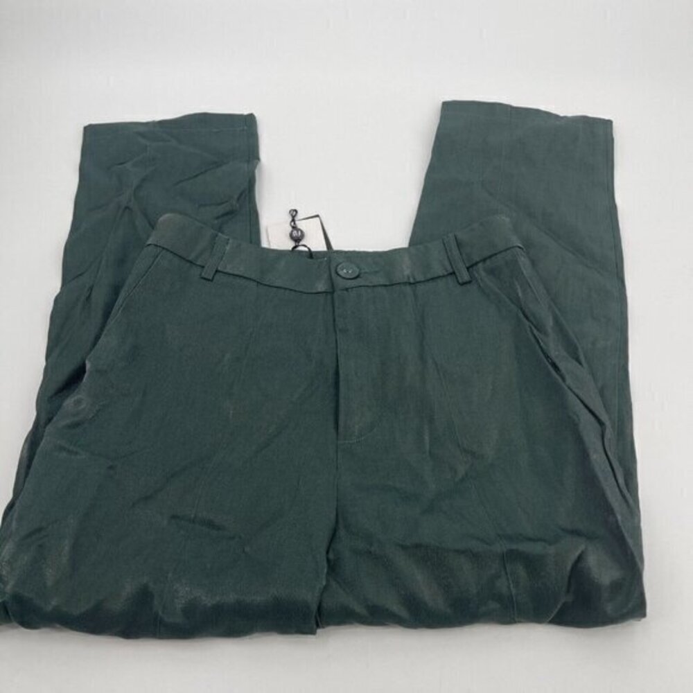 Fashion Union Pants 6 Petite Womens Green Cropped Shiny Casual Button Closure
